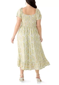 Plus Short Sleeve Smocked Sweetheart Bodice Dress