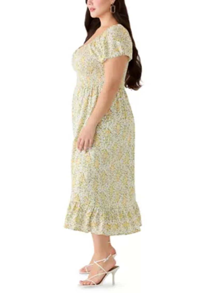 Plus Short Sleeve Smocked Sweetheart Bodice Dress