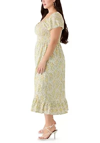 Plus Short Sleeve Smocked Sweetheart Bodice Dress