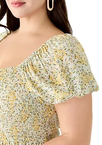 Plus Short Sleeve Smocked Sweetheart Bodice Dress