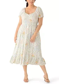 Plus Short Sleeve Smocked Sweetheart Neck Bodice Dress