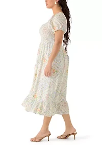 Plus Short Sleeve Smocked Sweetheart Neck Bodice Dress