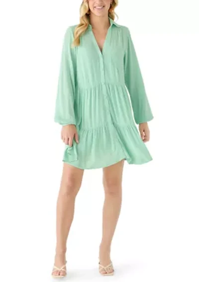 Women's Long Sleeve Button Down Tiered Shirtdress