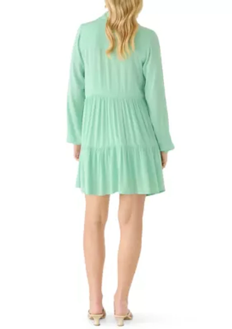 Women's Long Sleeve Button Down Tiered Shirtdress
