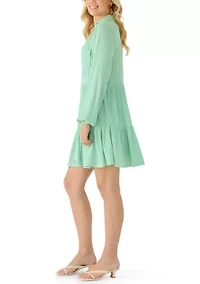 Women's Long Sleeve Button Down Tiered Shirtdress