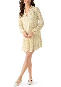 Women's Long Sleeve Button Down Tiered Shirtdress