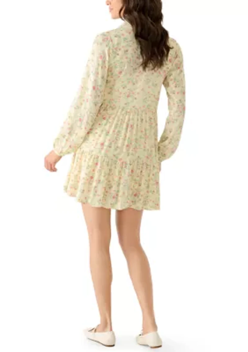 Women's Long Sleeve Button Down Tiered Shirtdress