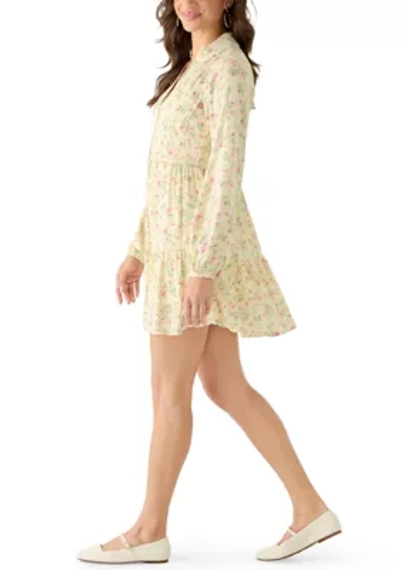 Women's Long Sleeve Button Down Tiered Shirtdress