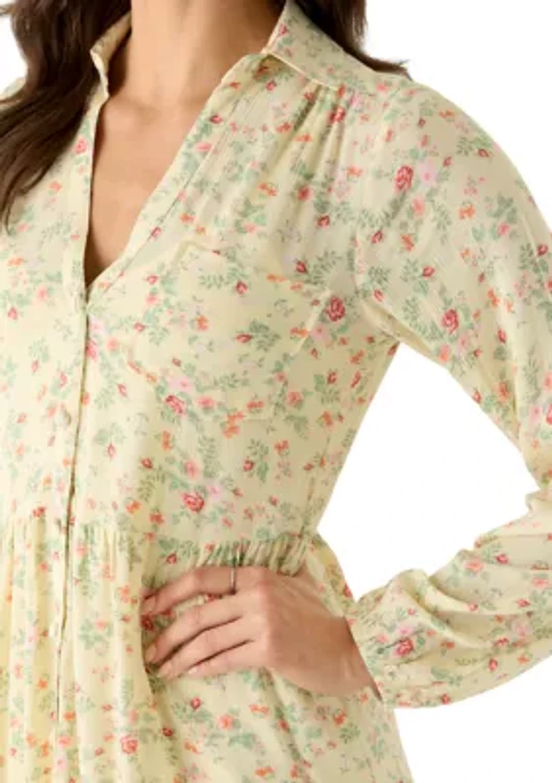 Women's Long Sleeve Button Down Tiered Shirtdress