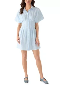 Women's Short Sleeve Collared Button Down Dress