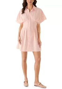 Women's Short Sleeve Collared Button Down Dress