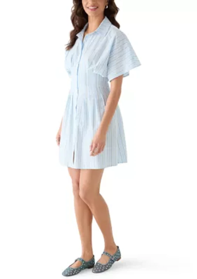 Women's Short Sleeve Collared Button Down Dress