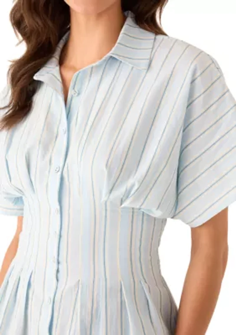 Women's Short Sleeve Collared Button Down Dress