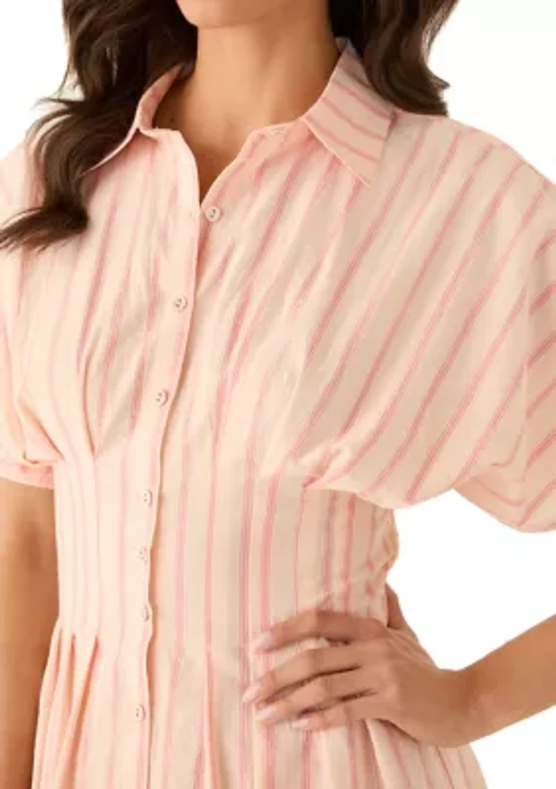 Women's Short Sleeve Collared Button Down Dress