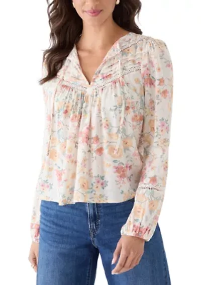 Women's Long Sleeve Tie Dobby Woven Top