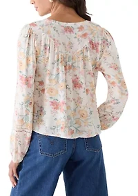 Women's Long Sleeve Tie Dobby Woven Top