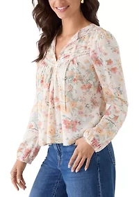 Women's Long Sleeve Tie Dobby Woven Top