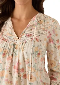 Women's Long Sleeve Tie Dobby Woven Top