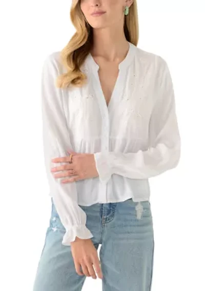 Women's Long Sleeve Woven Gauze Blouse