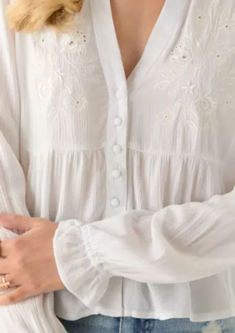 Women's Long Sleeve Woven Gauze Blouse