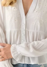 Women's Long Sleeve Woven Gauze Blouse