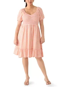 Plus Short Sleeve Smocked Sweetheart Neck Bodice Dress