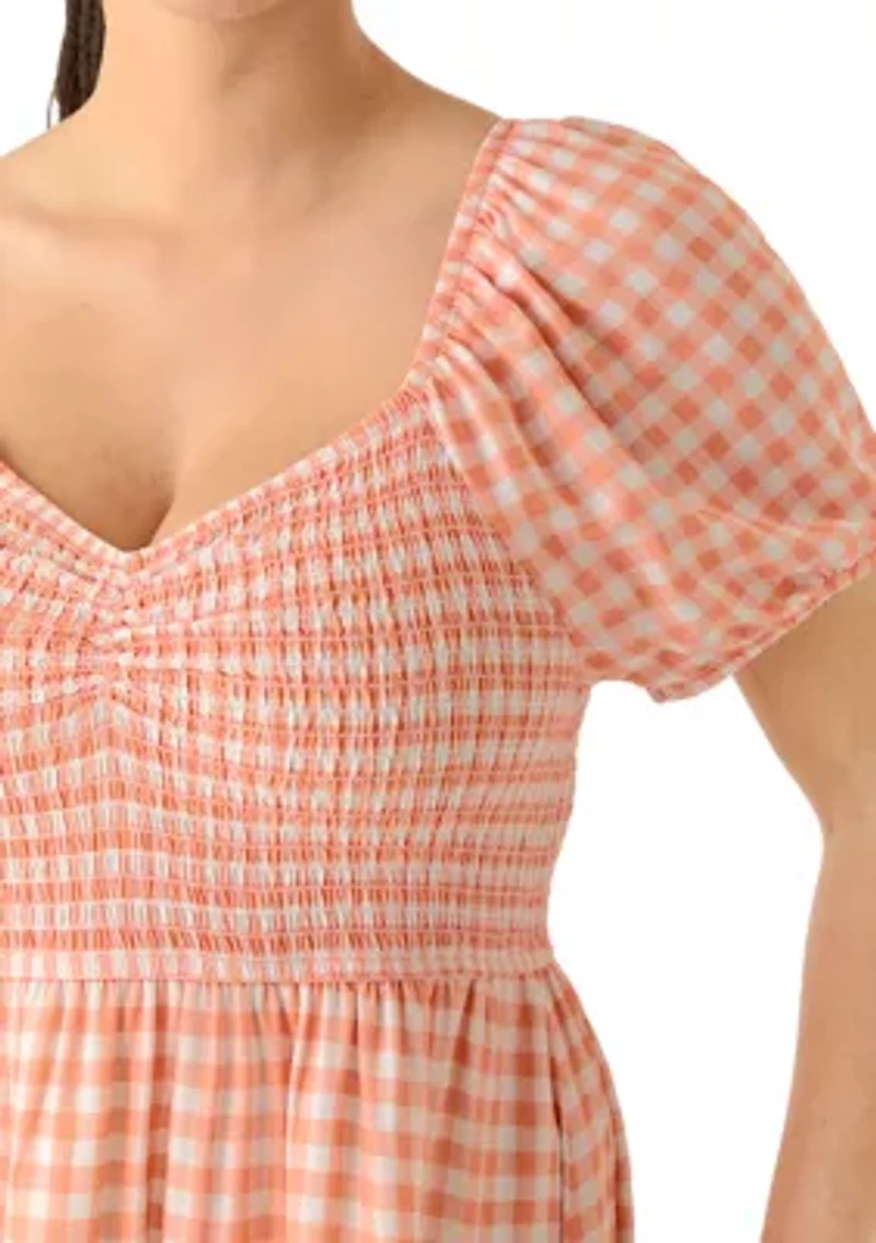 Plus Short Sleeve Smocked Sweetheart Neck Bodice Dress