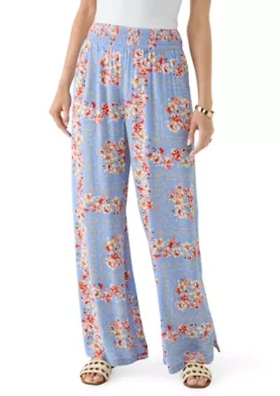 Women's Smocked Waist Pants with Front Tie