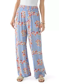Women's Smocked Waist Pants with Front Tie