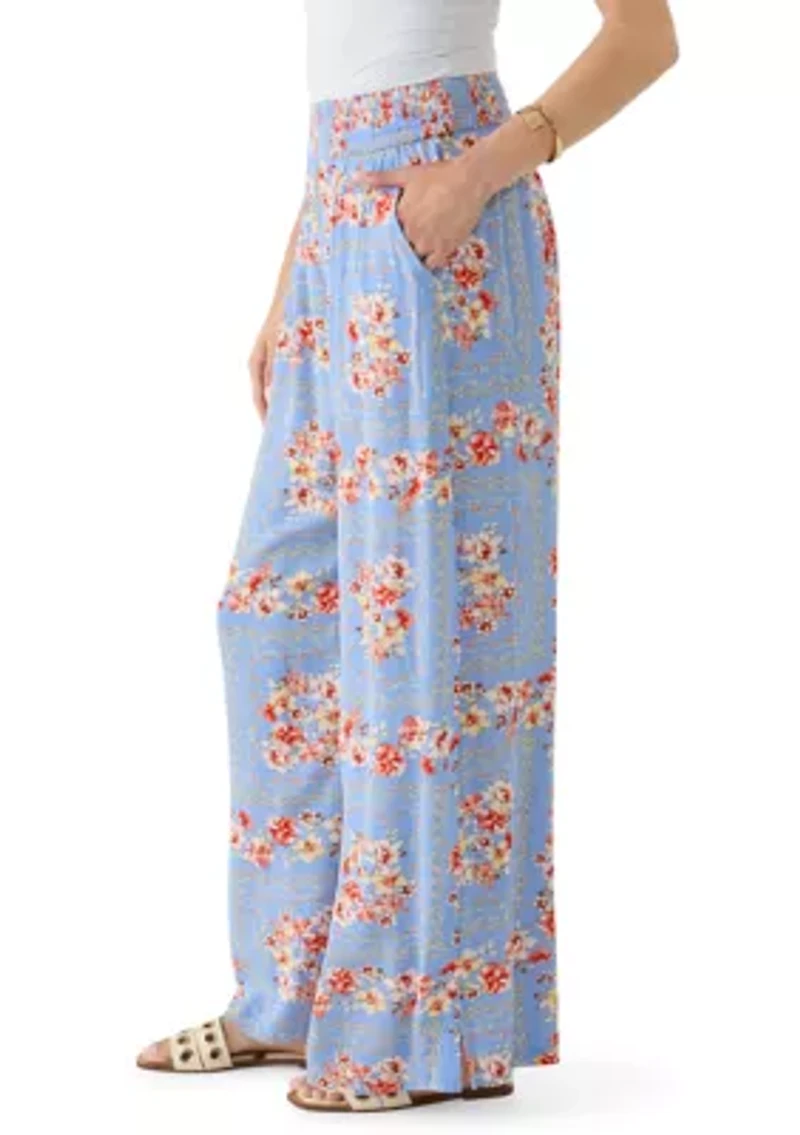 Women's Smocked Waist Pants with Front Tie