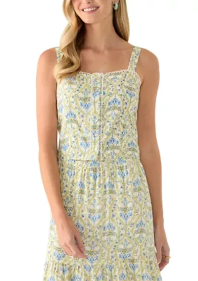 Women's Paisley Sleeveless Embroidered Edge Top