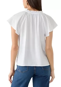 Women's Tie Front Embroidered Bouquet Blouse