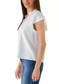 Women's Tie Front Embroidered Bouquet Blouse