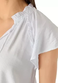 Women's Tie Front Embroidered Bouquet Blouse