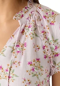 Women's Tie Front Embroidered Bouquet Blouse
