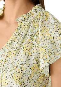 Women's Tie Front Embroidered Bouquet Blouse