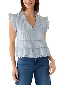 Women's V-Neck Flutter Sleeve Ruffle Hem Top