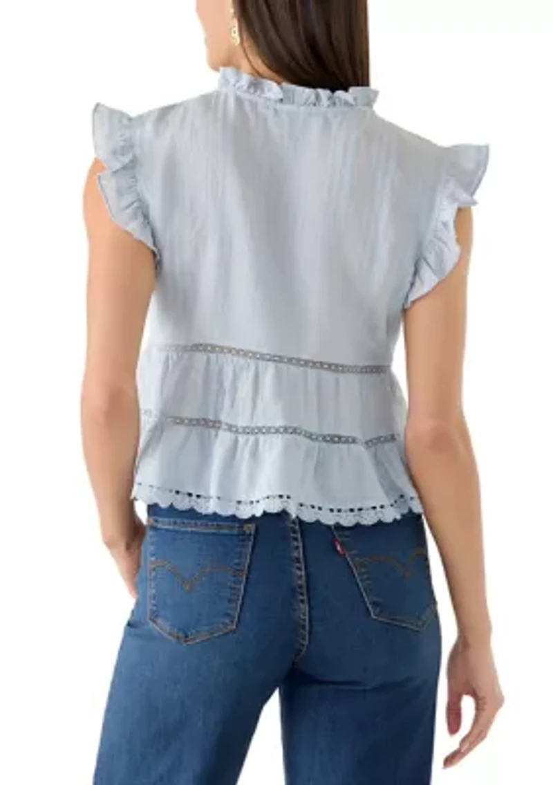 Women's V-Neck Flutter Sleeve Ruffle Hem Top