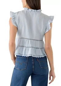 Women's V-Neck Flutter Sleeve Ruffle Hem Top