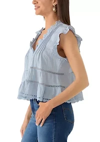 Women's V-Neck Flutter Sleeve Ruffle Hem Top
