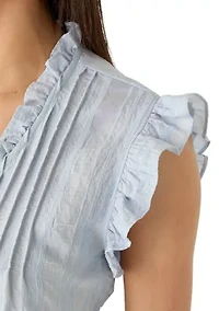 Women's V-Neck Flutter Sleeve Ruffle Hem Top