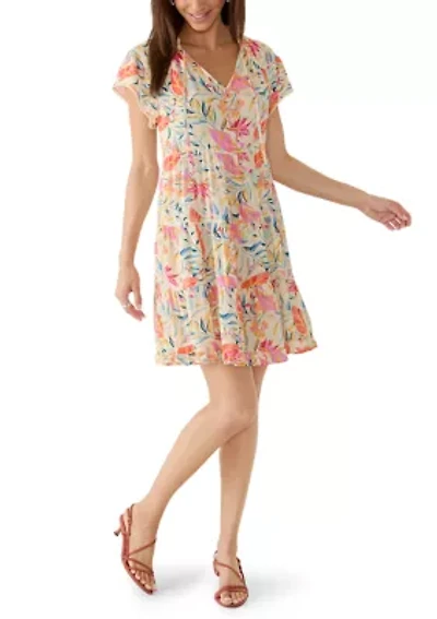 Women's Split Neck Tiered Shift Dress