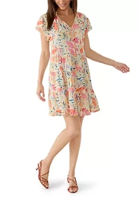 Women's Split Neck Tiered Shift Dress