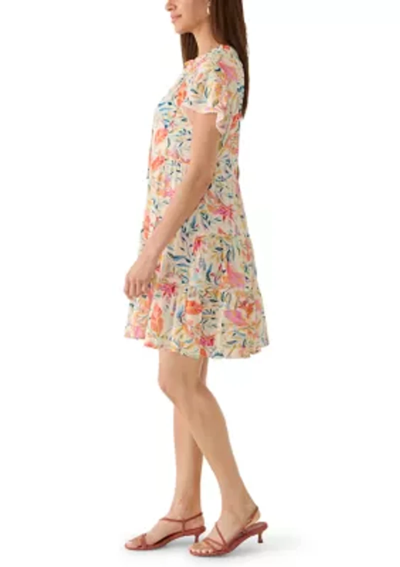 Women's Split Neck Tiered Shift Dress