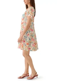 Women's Split Neck Tiered Shift Dress