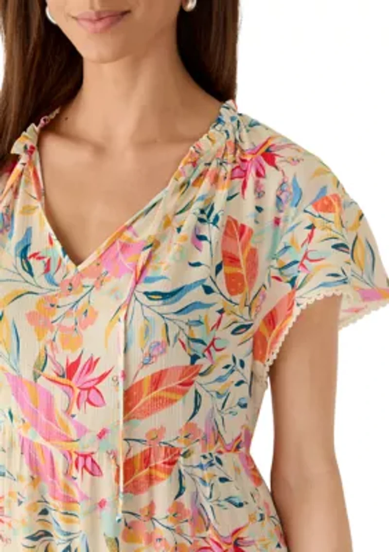 Women's Split Neck Tiered Shift Dress