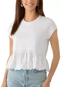 Women's Short Sleeve Ruffle Hem Shirt