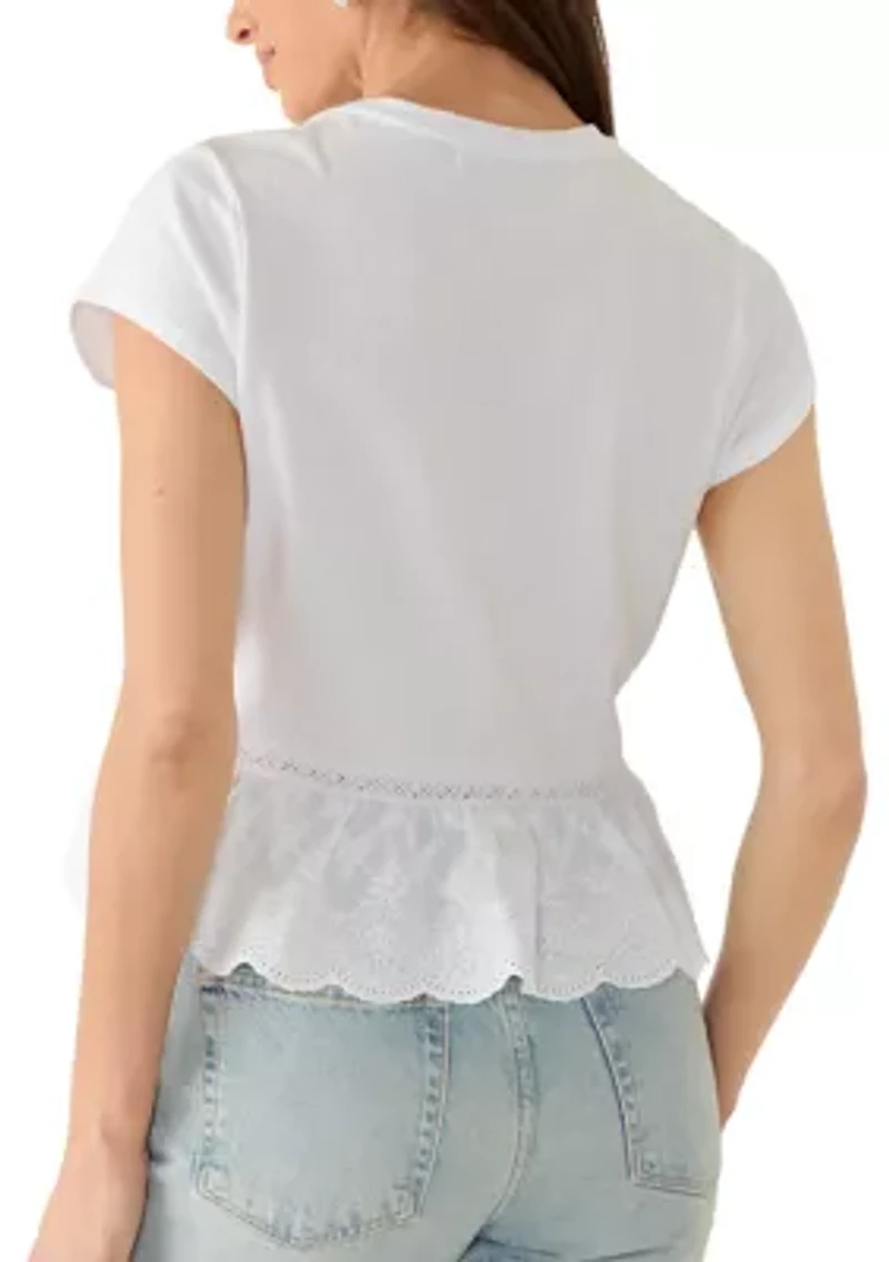 Women's Short Sleeve Ruffle Hem Shirt