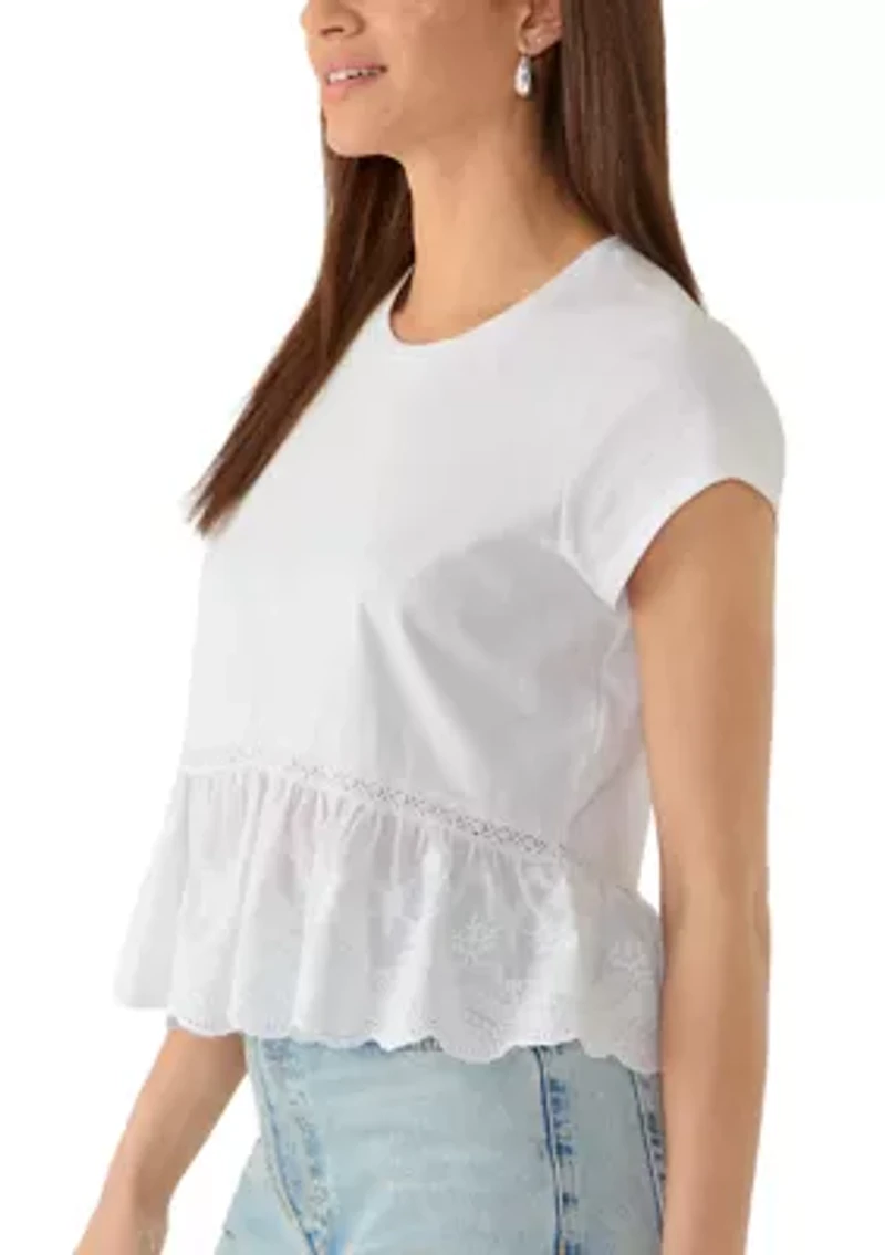 Women's Short Sleeve Ruffle Hem Shirt