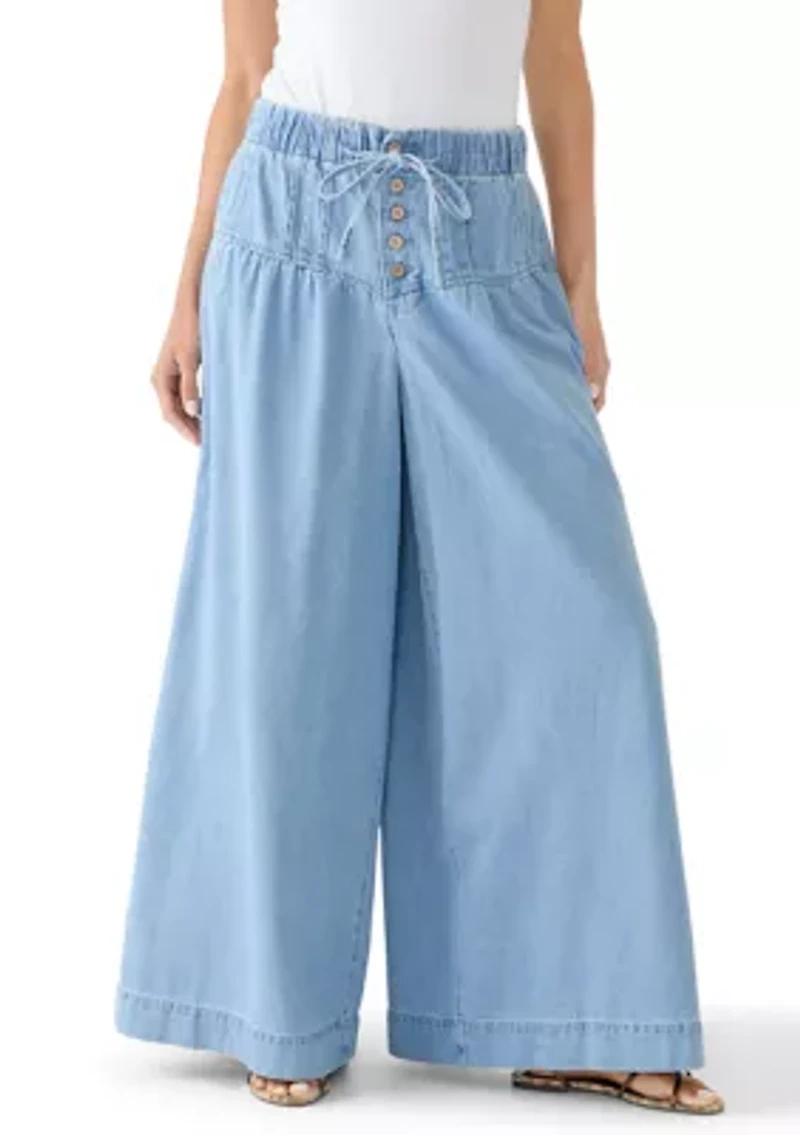 Women's Denim Pintuck Front Button Pants